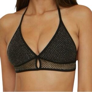 BECCA Black Mesh Halter Bikini Top